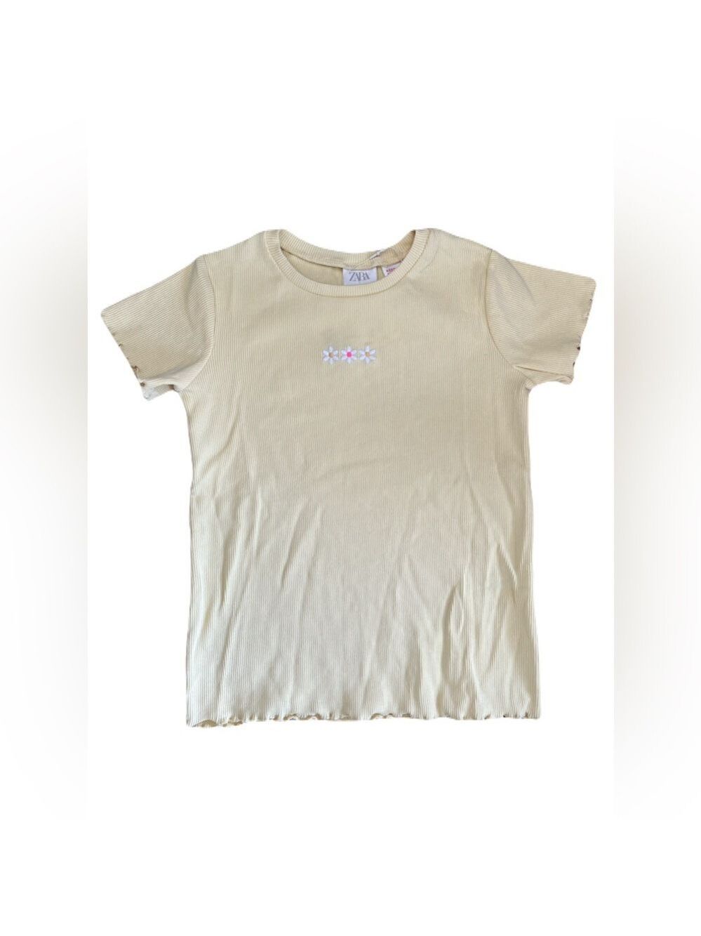 Zara Kids Light Yellow Tee with Daisy Embroidery